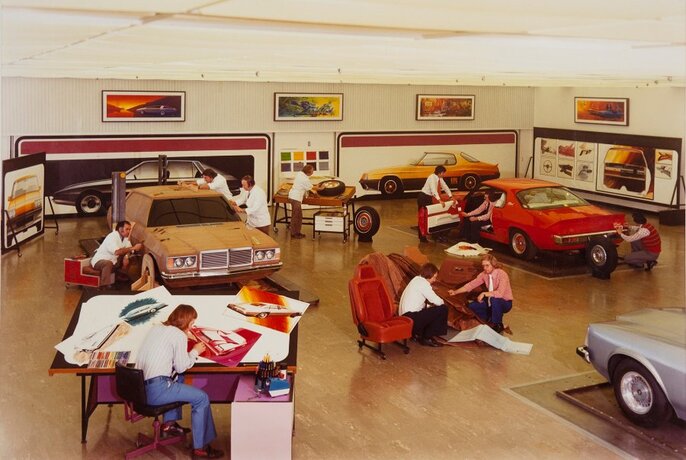 The main Holden styling studio showing stages in design, c.1975