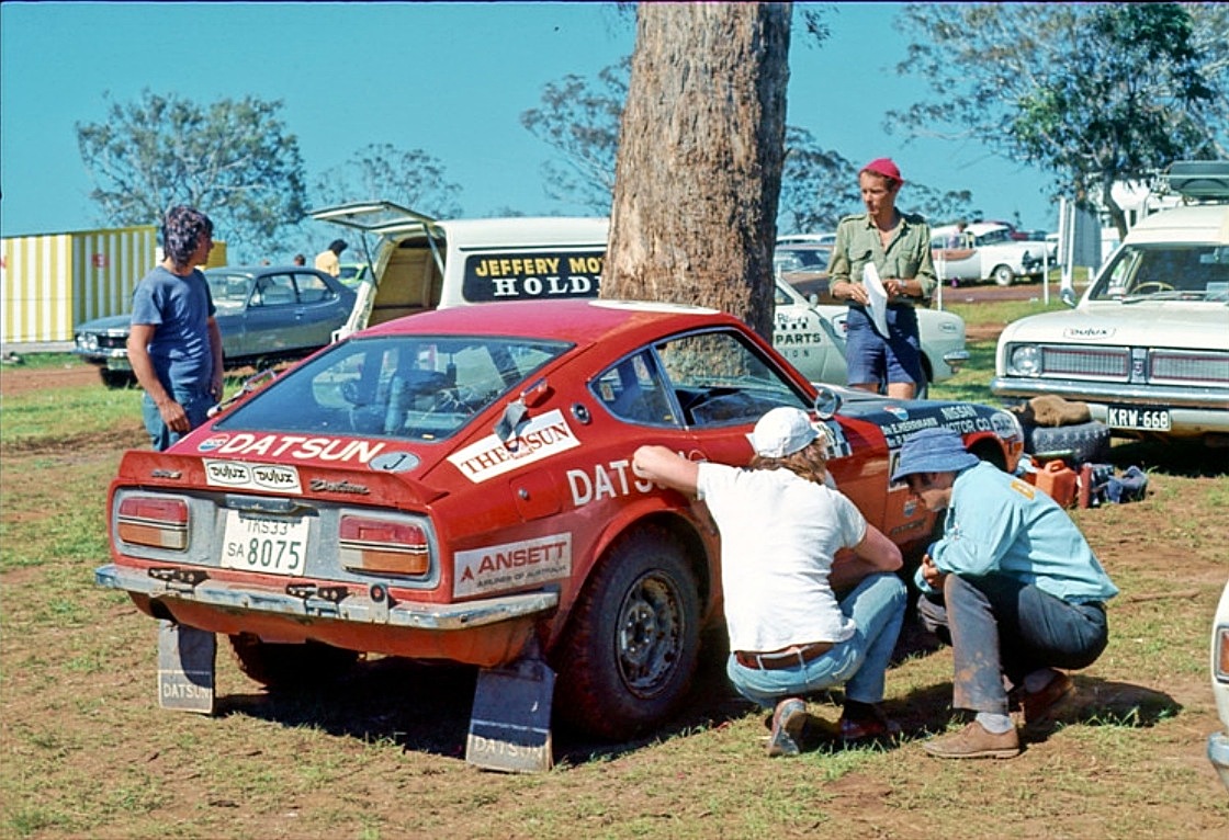 A rally car at a service point