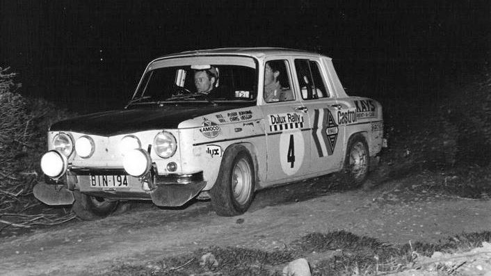 Rally car competing at night